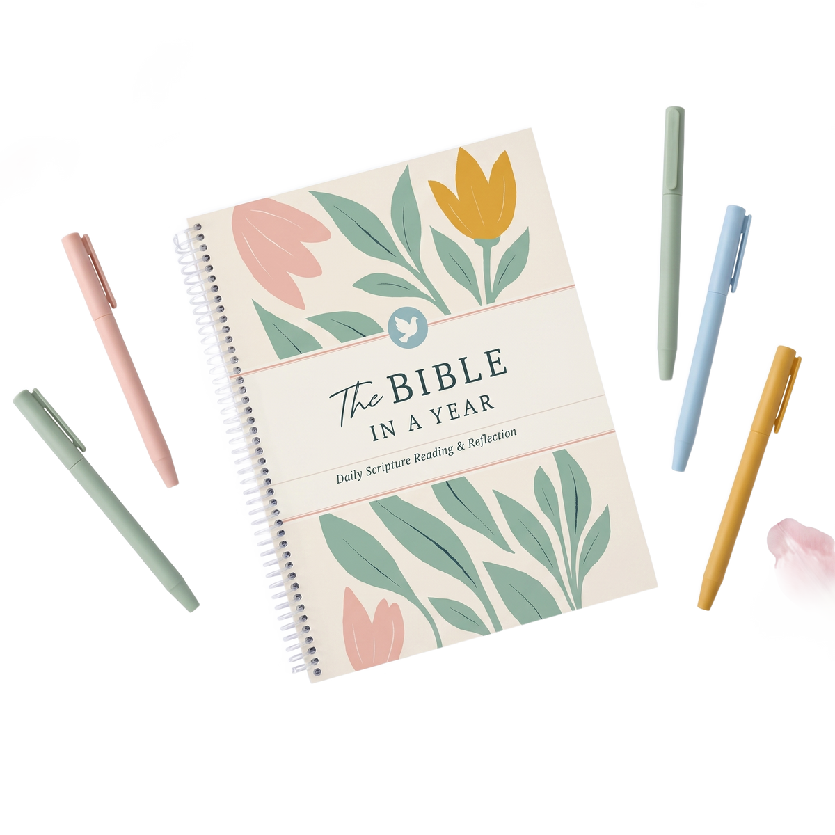 The Bible in a Year study with pastel pens